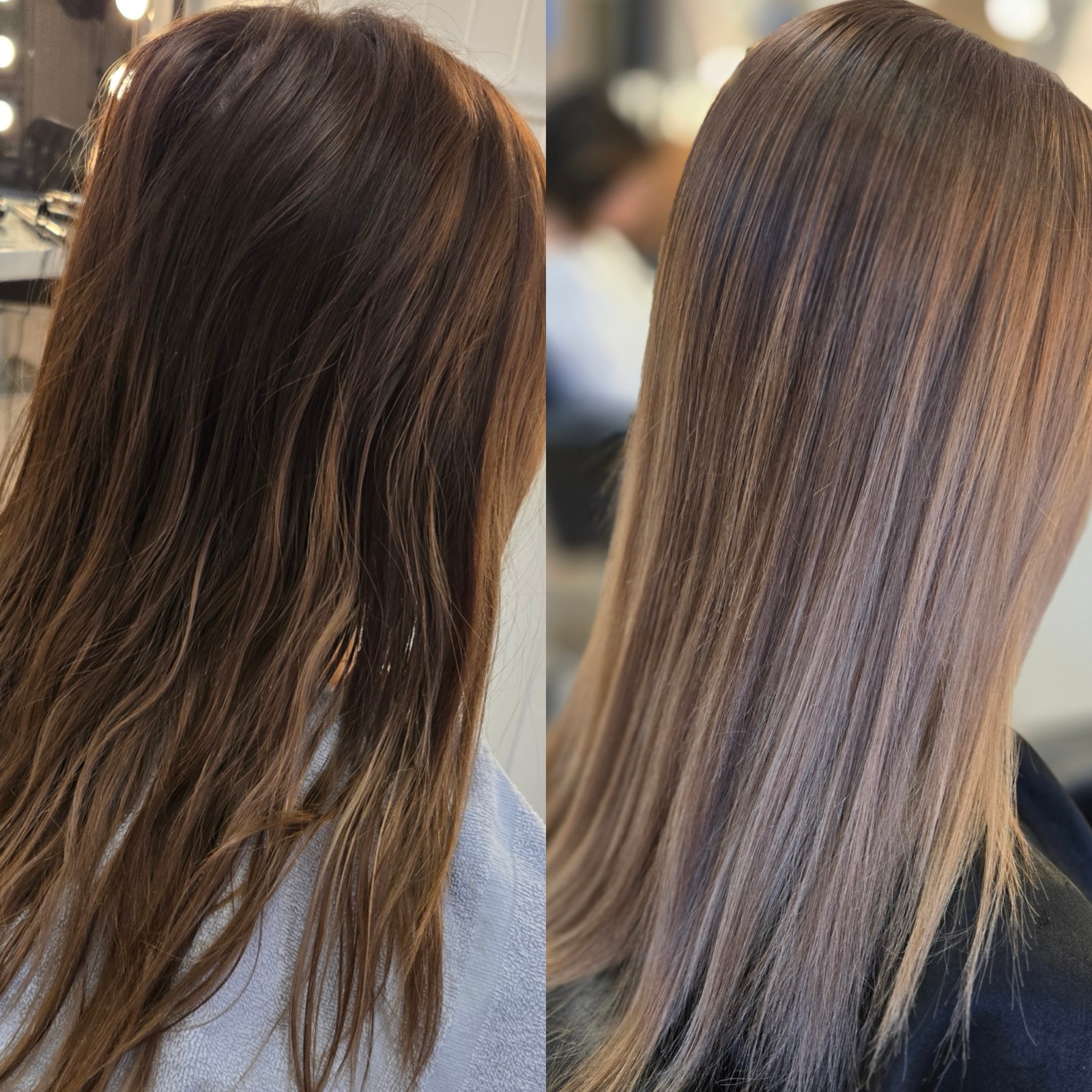 Avant / après : brun foncé éclairci en balayage bronde
